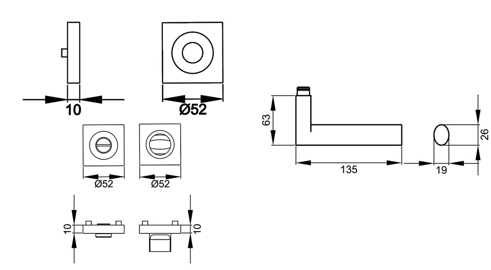 Technische Zeichnung [ER45QLS BAD 71] Karcher Türgriff-Garnitur Madeira - Leder schwarz ER45QLS (Edelstahl) (Bad/WC)