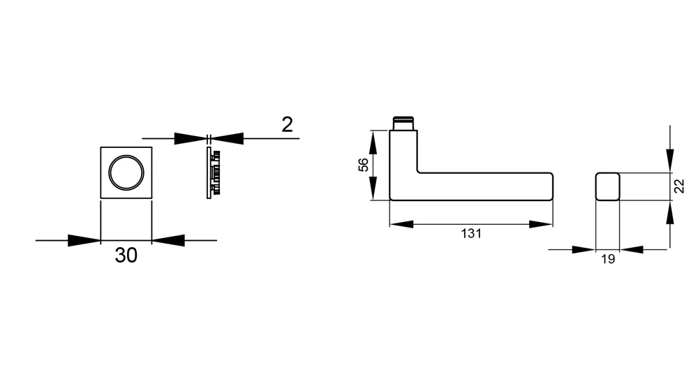 Technische Zeichnung [ER46QM 0S 71] Karcher Türgriff-Garnitur Seattle (Edelstahl) - Oberfläche: Edelstahl matt, Verriegelung: Ohne Schlüsselrosette (Edelstahl matt, Ohne Schlüsselrosette)