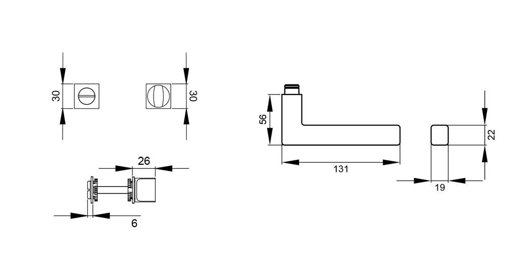 Technische Zeichnung [ER46QM BAD 83] Karcher Türgriff-Garnitur Seattle (Edelstahl) (Kosmos Schwarz, Bad/WC)