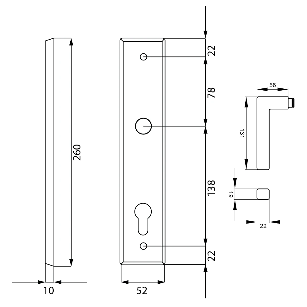 Technische Zeichnung [RLE46 PZ092 83] Karcher Türgriff-Garnitur Seattle RLE46 (Edelstahl) (PZ092, Profilzylinder)