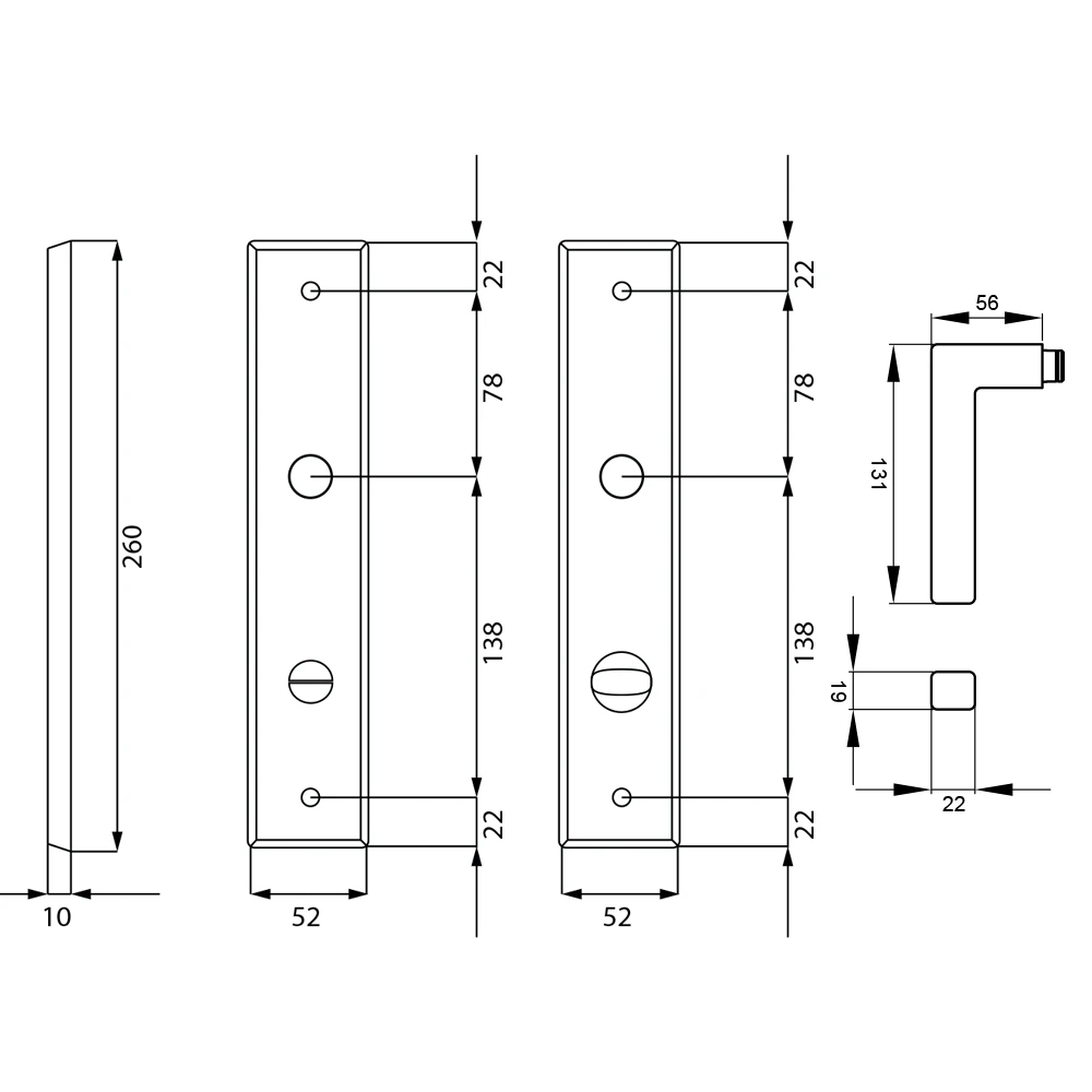 Technische Zeichnung [RLE46 BAD78 83] Karcher Türgriff-Garnitur Seattle RLE46 (Edelstahl) (BAD78, Bad)