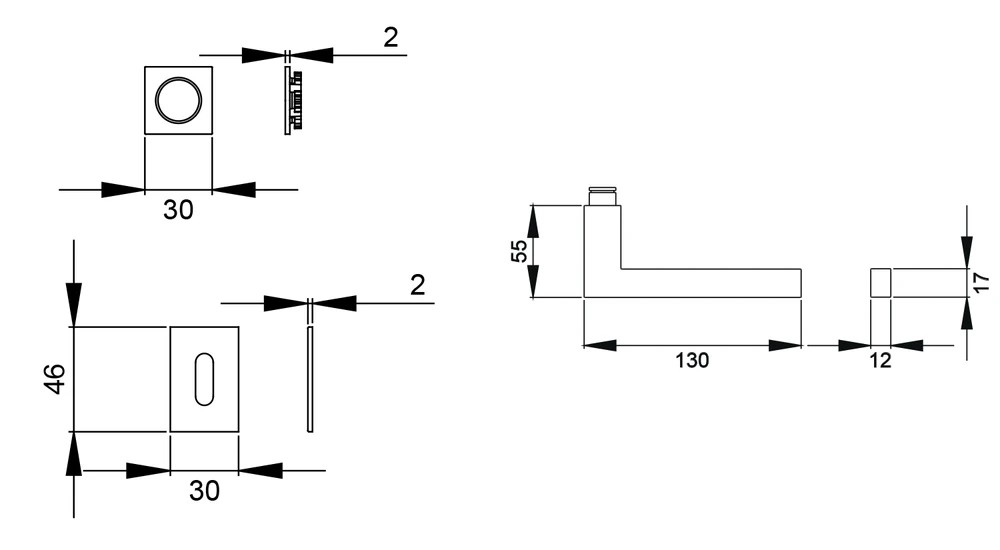 Technische Zeichnung [ER58QM BB0 71] Karcher Türgriff-Garnitur Boston (Edelstahl) (Edelstahl matt, Buntbart)