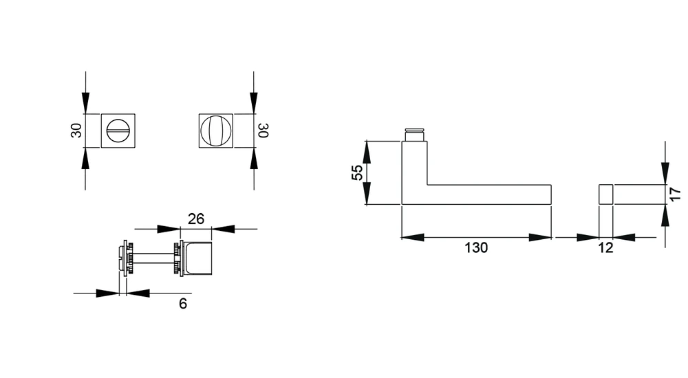 Technische Zeichnung [ER58QM BAD 71] Karcher Türgriff-Garnitur Boston (Edelstahl) (Edelstahl matt, Bad/WC)