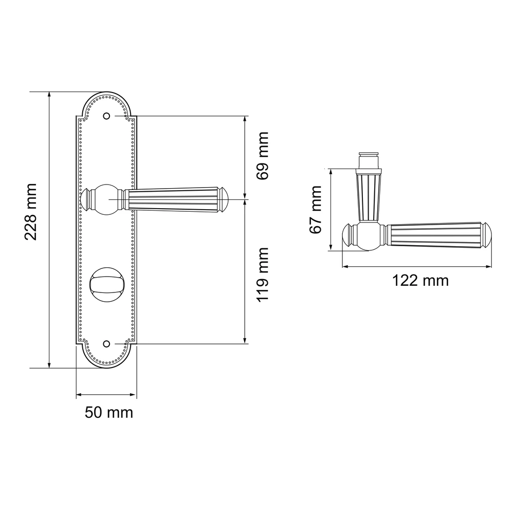 Technische Zeichnung [L260 BAD78 78] Karcher Türgriff-Garnitur Schöntal L260 (Edelstahl) (Zirkonium poliert, BAD78, Bad)