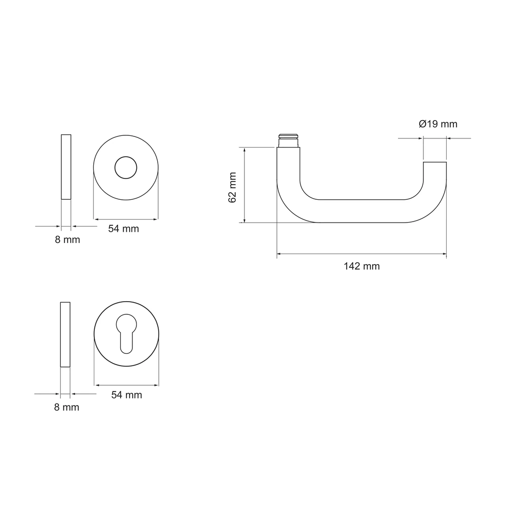Technische Zeichnung [E/FS 200 PZ0 71] Karcher Türgriff-Garnitur E200 (Edelstahl) (PZ0, Profilzylinder)
