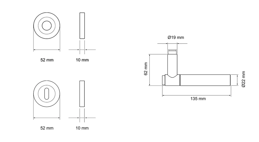 Technische Zeichnung [ER90A1 BB0 71] Karcher Türgriff-Garnitur Studio Serie ER90A1 (Edelstahl) (Buntbart)