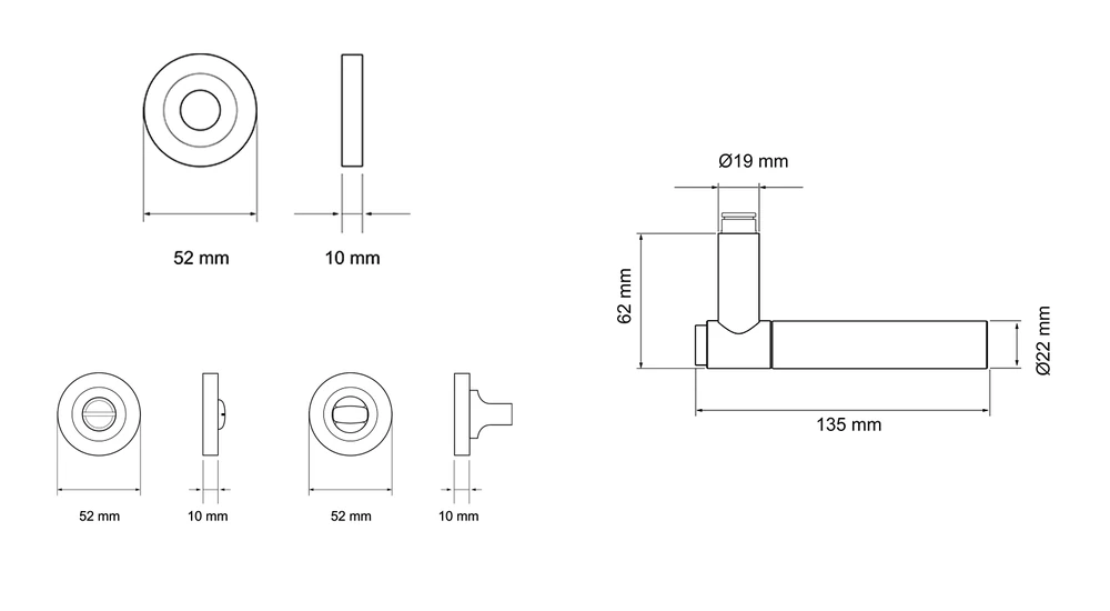 Technische Zeichnung [ER90A1 BAD 71] Karcher Türgriff-Garnitur Studio Serie ER90A1 (Edelstahl) (Bad/WC)