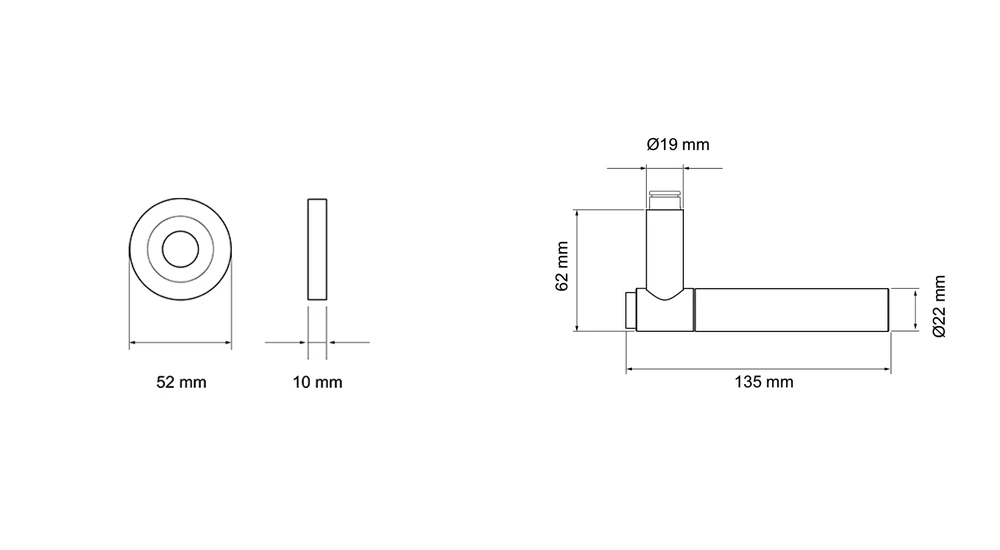 Technische Zeichnung [ER90A2 0S 83] Karcher Türgriff-Garnitur Studio Serie ER90A2 (Edelstahl) - Verriegelung: Ohne Schlüsselrosette (Ohne Schlüsselrosette)