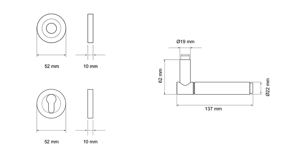 Technische Zeichnung [ER90A3 PZ0 83] Karcher Türgriff-Garnitur Studio Serie ER90A3 (Edelstahl) (Profilzylinder)