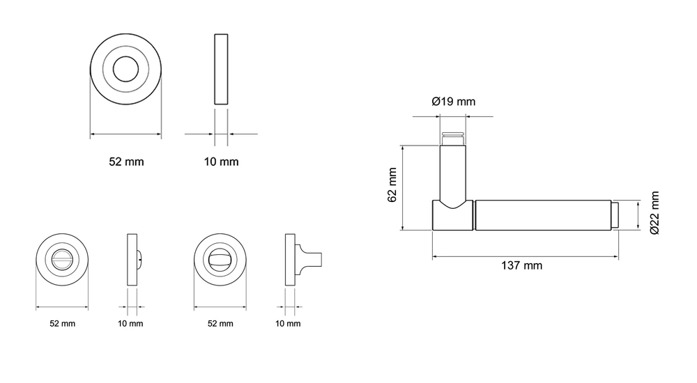 Technische Zeichnung [ER90A3 BAD 83] Karcher Türgriff-Garnitur Studio Serie ER90A3 (Edelstahl) (Bad/WC)