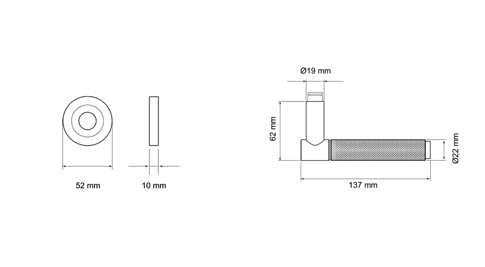 Technische Zeichnung [ER90B1 0S 83] Karcher Türgriff-Garnitur Studio Serie ER90B1 (Edelstahl) - Verriegelung: Ohne Schlüsselrosette (Ohne Schlüsselrosette)