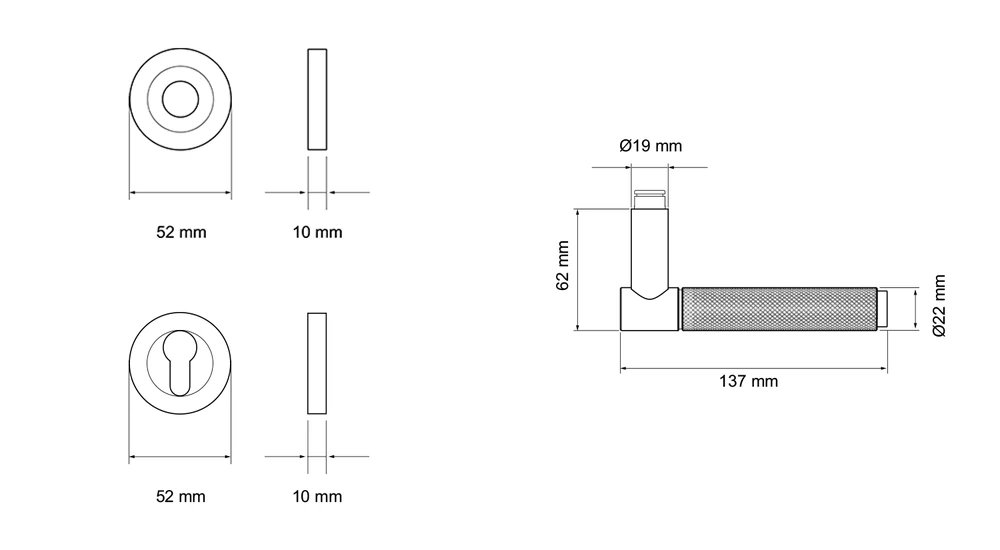 Technische Zeichnung [ER90B1 PZ0 83] Karcher Türgriff-Garnitur Studio Serie ER90B1 (Edelstahl) (Profilzylinder)