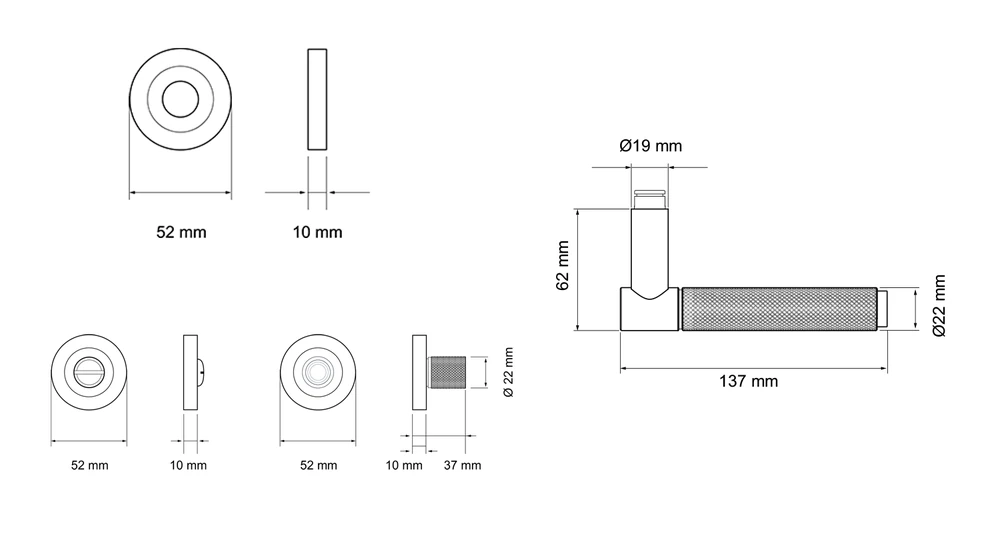 Technische Zeichnung [ER90B1 BAD 83] Karcher Türgriff-Garnitur Studio Serie ER90B1 (Edelstahl) (Bad/WC)