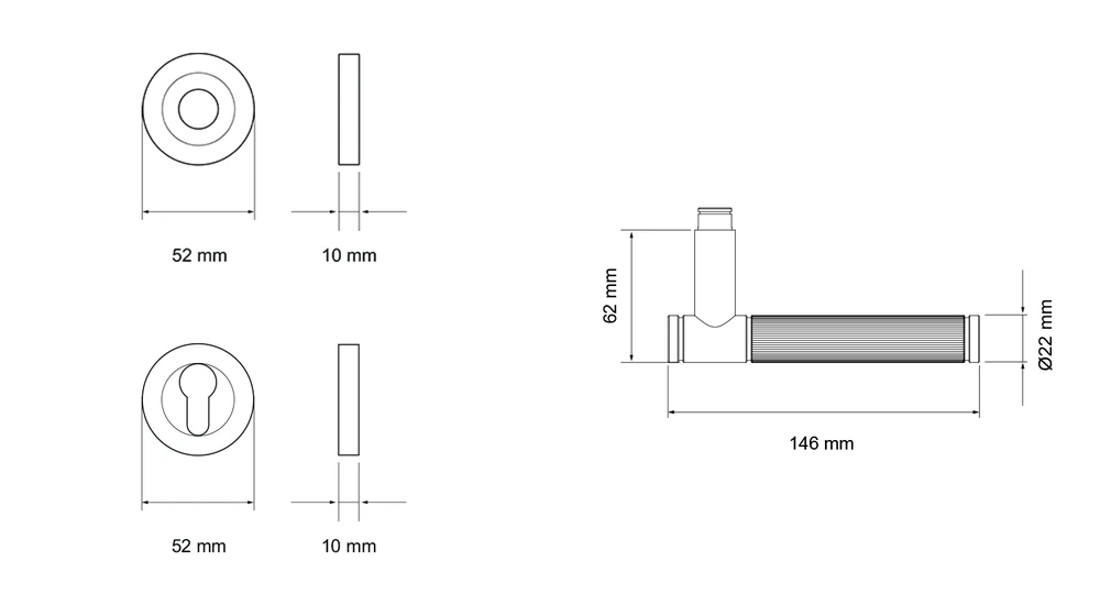 Technische Zeichnung [ER90C2 PZ0 83] Karcher Türgriff-Garnitur Studio Serie ER90C2 (Edelstahl) (Profilzylinder)
