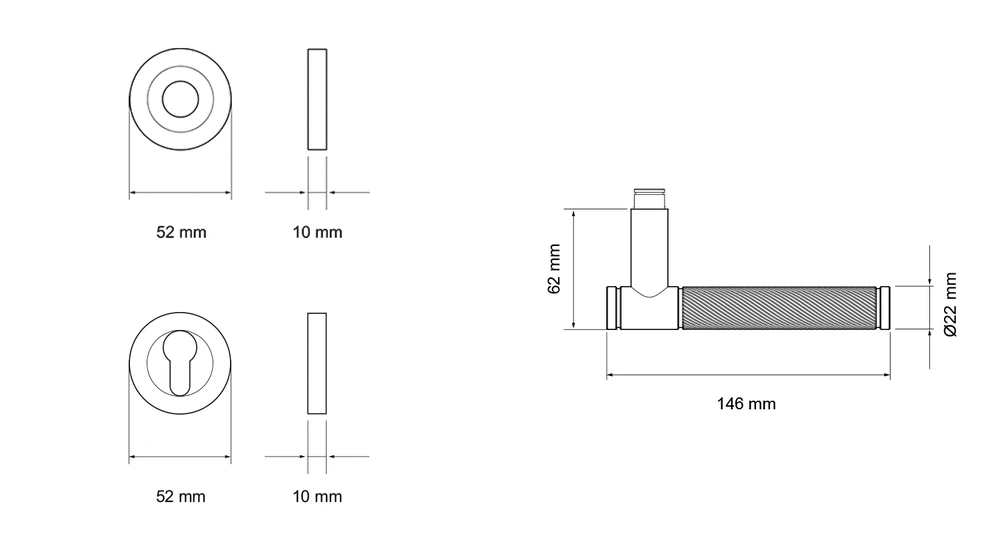 Technische Zeichnung [ER90D1 PZ0 83] Karcher Türgriff-Garnitur Studio Serie ER90D1 (Edelstahl) (Profilzylinder)