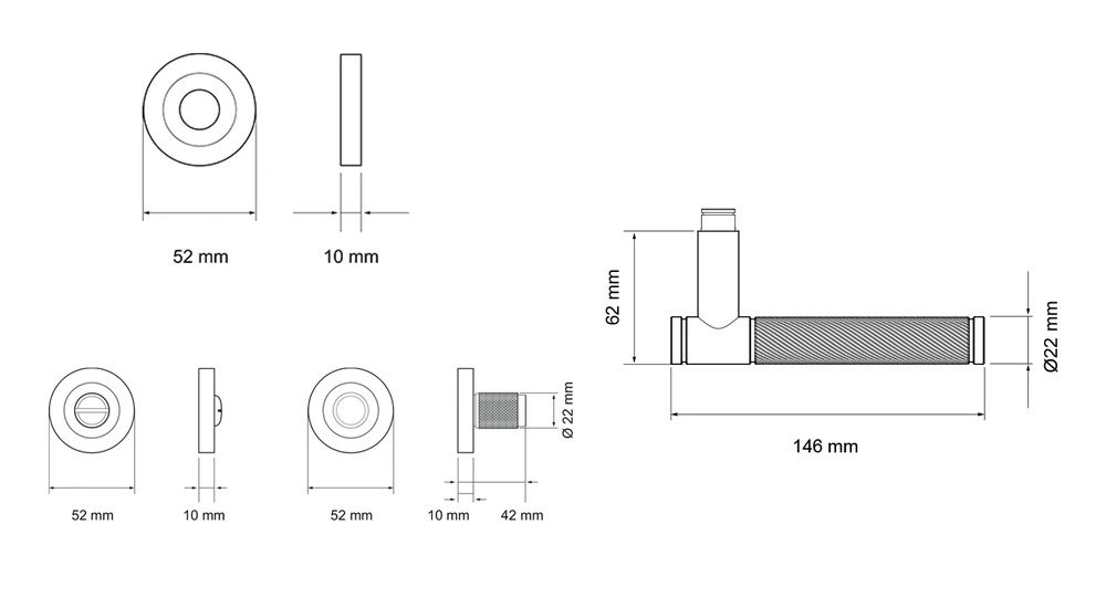 Technische Zeichnung [ER90D1 BAD 83] Karcher Türgriff-Garnitur Studio Serie ER90D1 (Edelstahl) (Bad/WC)