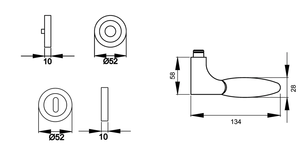 Technische Zeichnung [R42W BB0 56] Karcher Türgriff-Garnitur Orlando SWAROWSKI R42W (Edelstahl) (BB0)