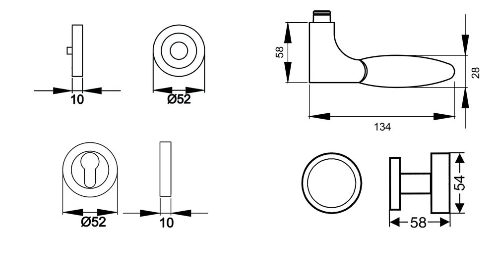 Technische Zeichnung [R42W WGL 56] Karcher Türgriff-Garnitur Orlando SWAROWSKI R42W (Edelstahl) (WGL)