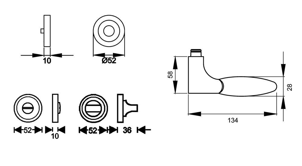 Technische Zeichnung [R42W BAD 56] Karcher Türgriff-Garnitur Orlando SWAROWSKI R42W (Edelstahl) (BAD)