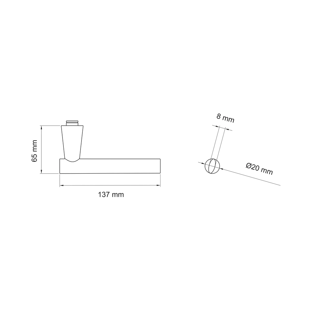 Technische Zeichnung [EDF59L 71] Karcher Türdrücker Brooklyn EDF59 (Ersatz, Edelstahl) - Oberfläche: Edelstahl matt, Anschlag: Links (Edelstahl matt, Links)