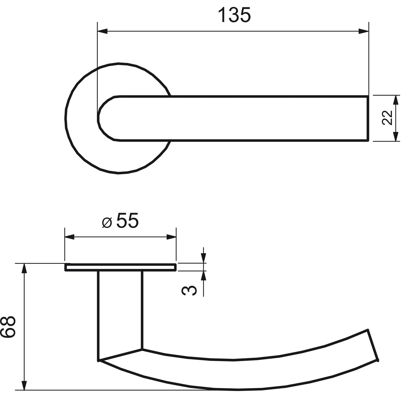 Technische Zeichnung [FR0122WGR] Griffgarnitur "Matera Flat Round" Edelstahl Matt (Edelstahl matt, WGR)