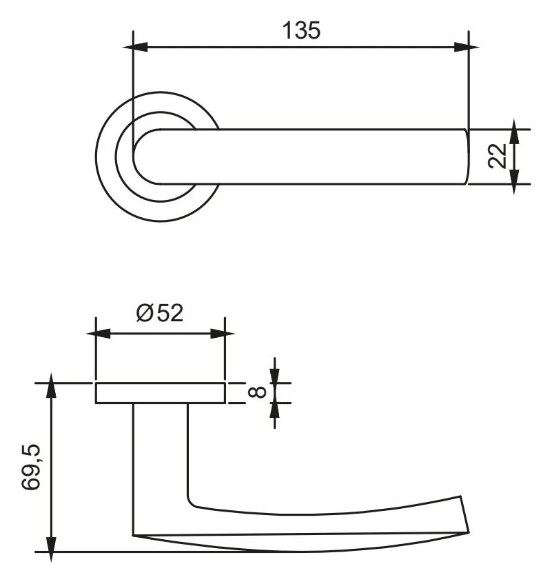 Technische Zeichnung [RG0913BB] Griffgarnitur "Salerno"  (Tiefschwarz, Buntbart)