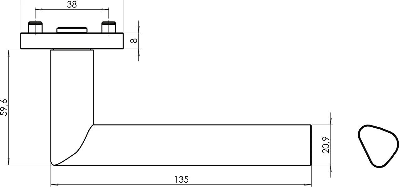 Technische Zeichnung [134132871] Griffwerk Türgriffgarnitur TRI 134 (Edelstahl matt, Rund, OS)