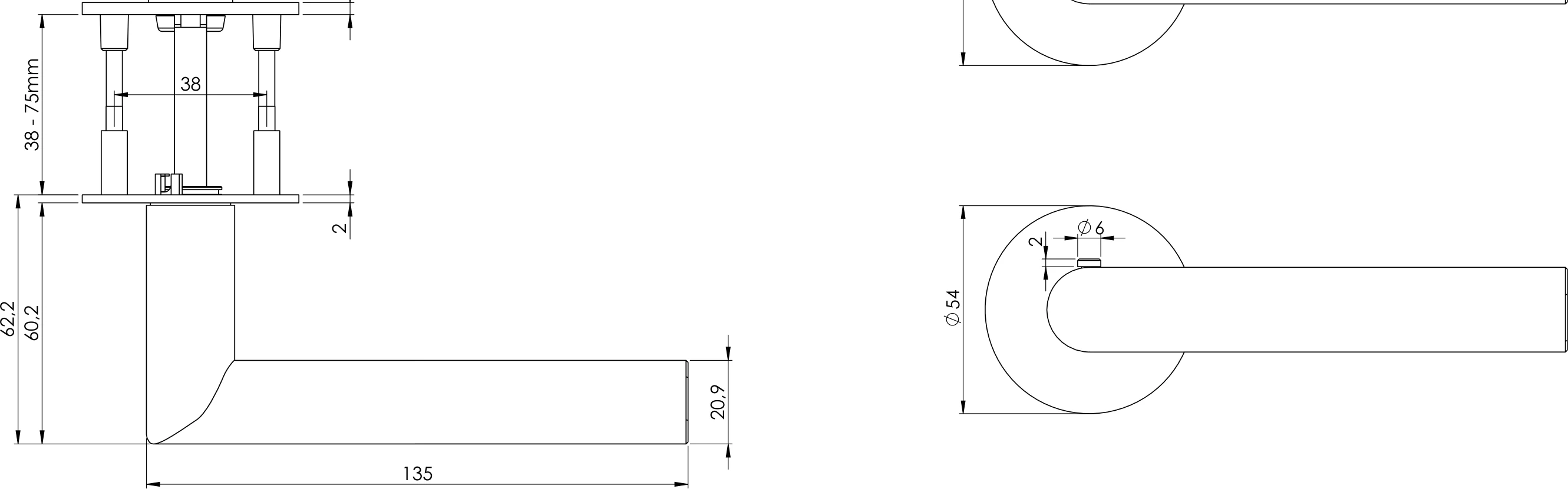 Technische Zeichnung [134500371] Griffwerk TRI 134 PIATTA S (WC)
