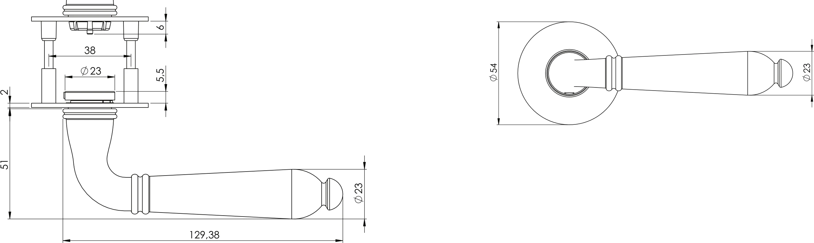 Technische Zeichnung [223502828] Griffwerk CAROLA PIATTA S - Oberfläche: Graphitschwarz, Rosettenform: Rund, Verriegelung: OS (Graphitschwarz, OS)