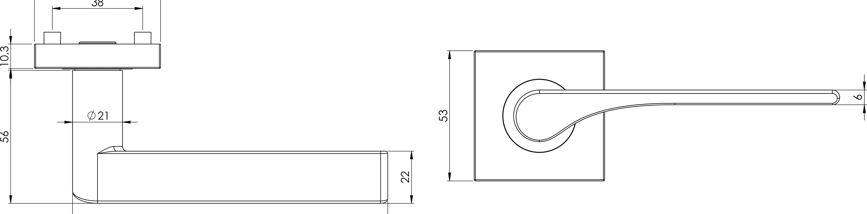 Technische Zeichnung [260110122] Griffwerk sieger design LEAF LIGHT (Samtgrau, Eckig, Buntbart)