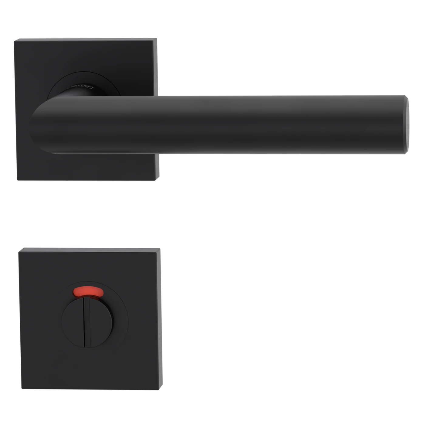 Griffwerk Türgriffgarnitur LUCIA PROFESSIONAL PVD+ - Oberfläche: Graphitschwarz PVD+, Rosettenform: Eckig, Verriegelung: WC rot/weiß, Ausführung: GK3