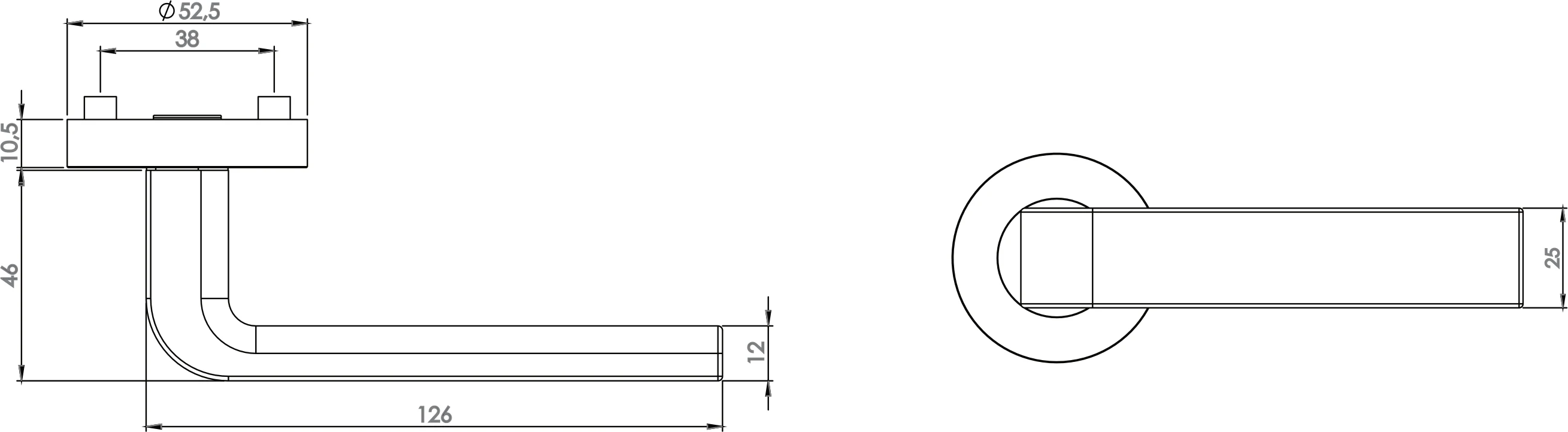 Technische Zeichnung [262001022] Griffwerk Griffpaar GRAPH für Schlosskasten (Samtgrau)