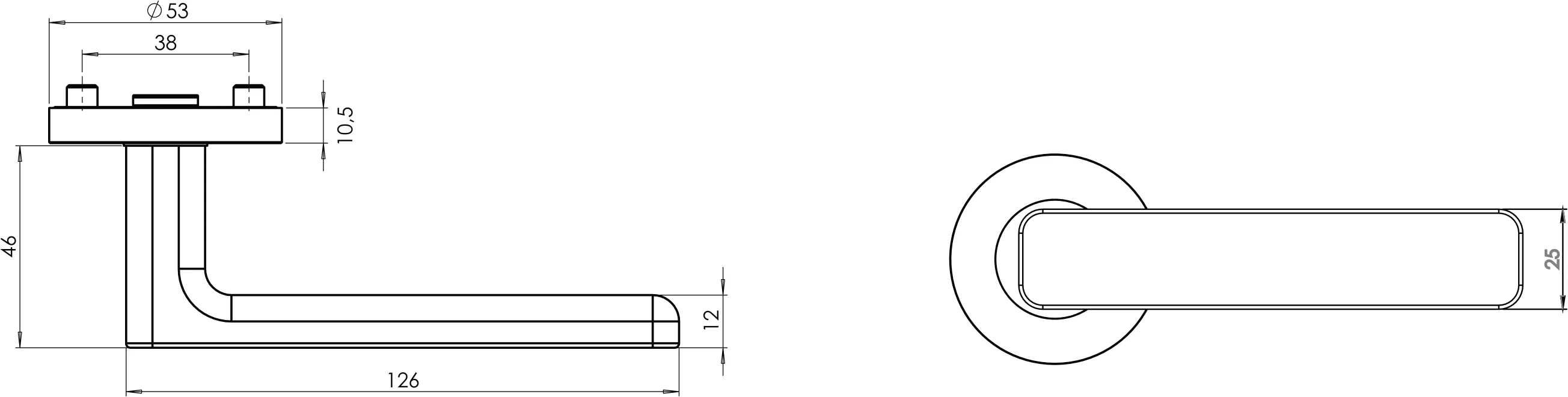 Technische Zeichnung [264001027] Griffwerk Griffpaar MINIMAL MODERN für Schlosskasten (Kaschmirgrau)