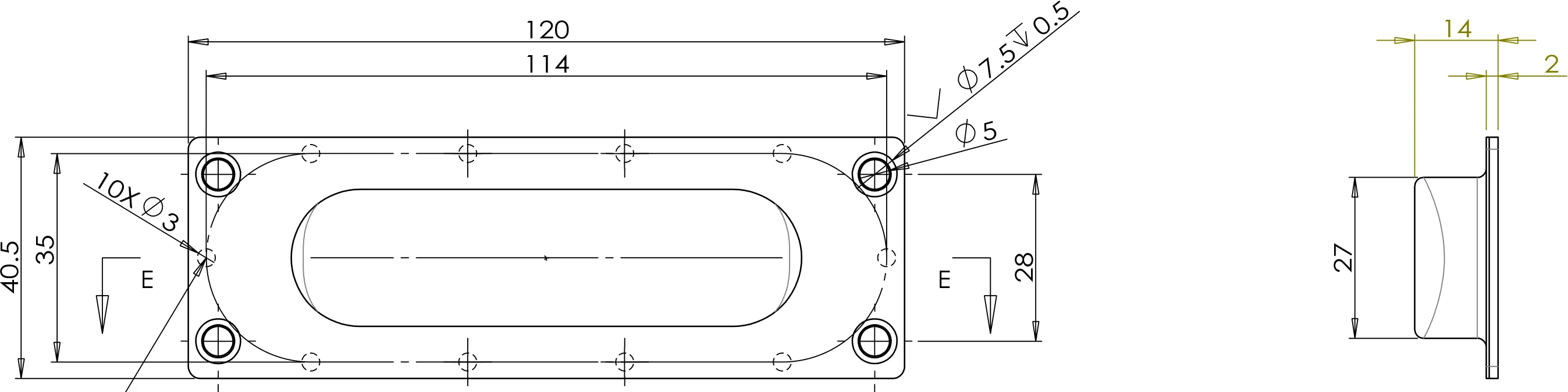 Technische Zeichnung [491070171] Griffwerk Griffmuschel S1 - Oberfläche: Edelstahl matt