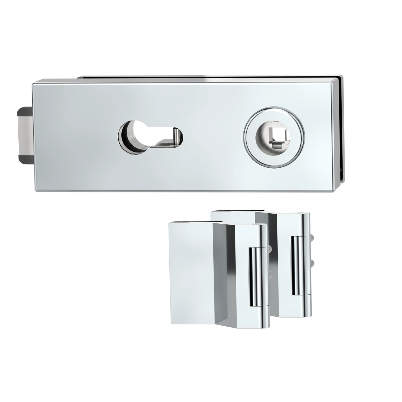 Griffwerk Glastürbeschlagset PURISTO S - Fallentyp: Flüsterfalle, Verriegelung: PZ, Oberfläche: Chrome-Optik