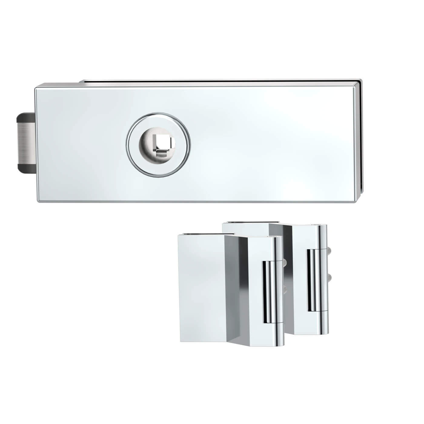 Griffwerk Glastürbeschlagset PURISTO S - Fallentyp: Flüsterfalle, Verriegelung: UV, Oberfläche: Chrome-Optik