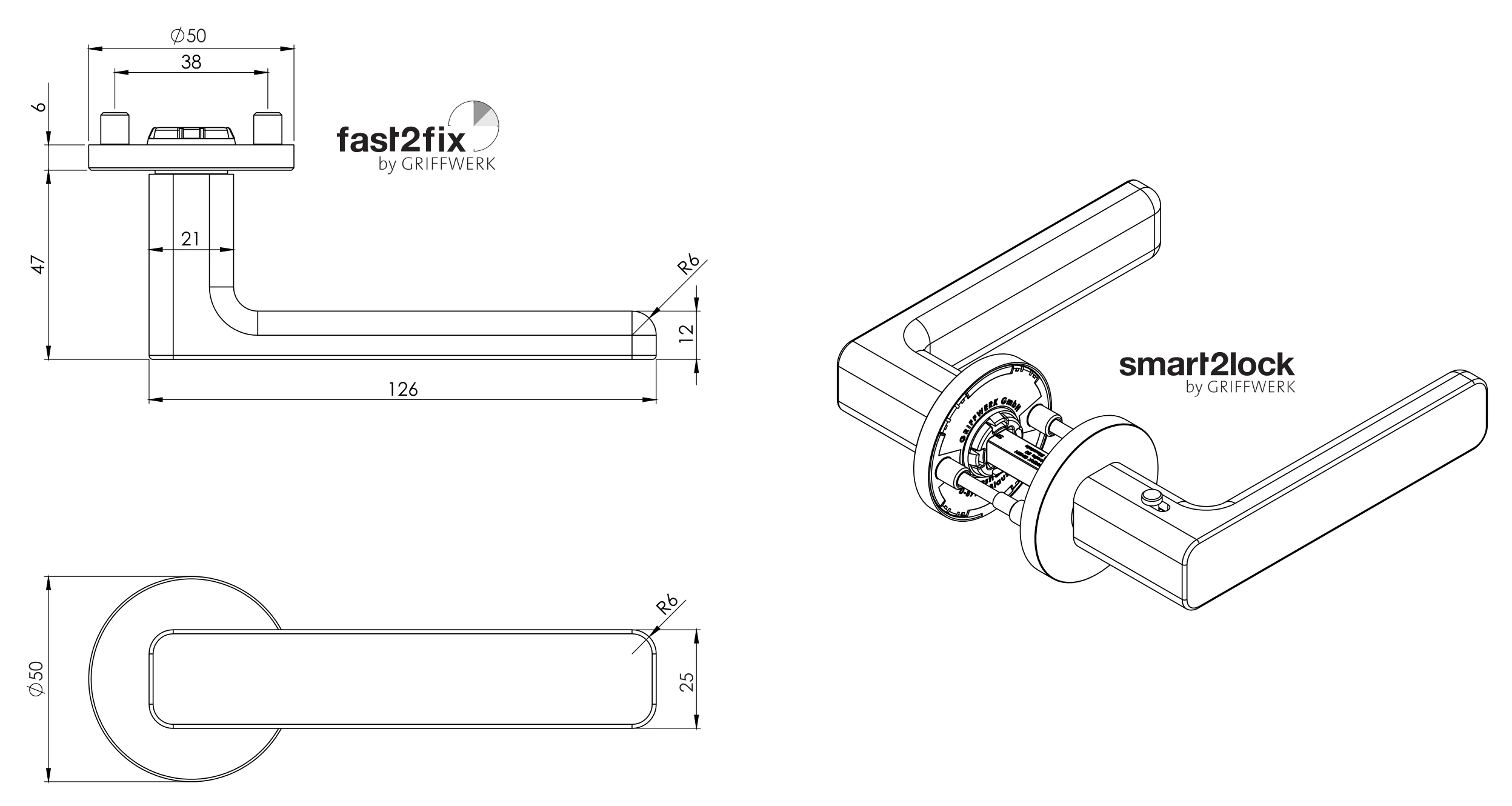 Technische Zeichnung [265910129] Griffwerk VAYA 265 MINIMAL MODERN fast2fix (Rund, Buntbart, Seidenweiß)