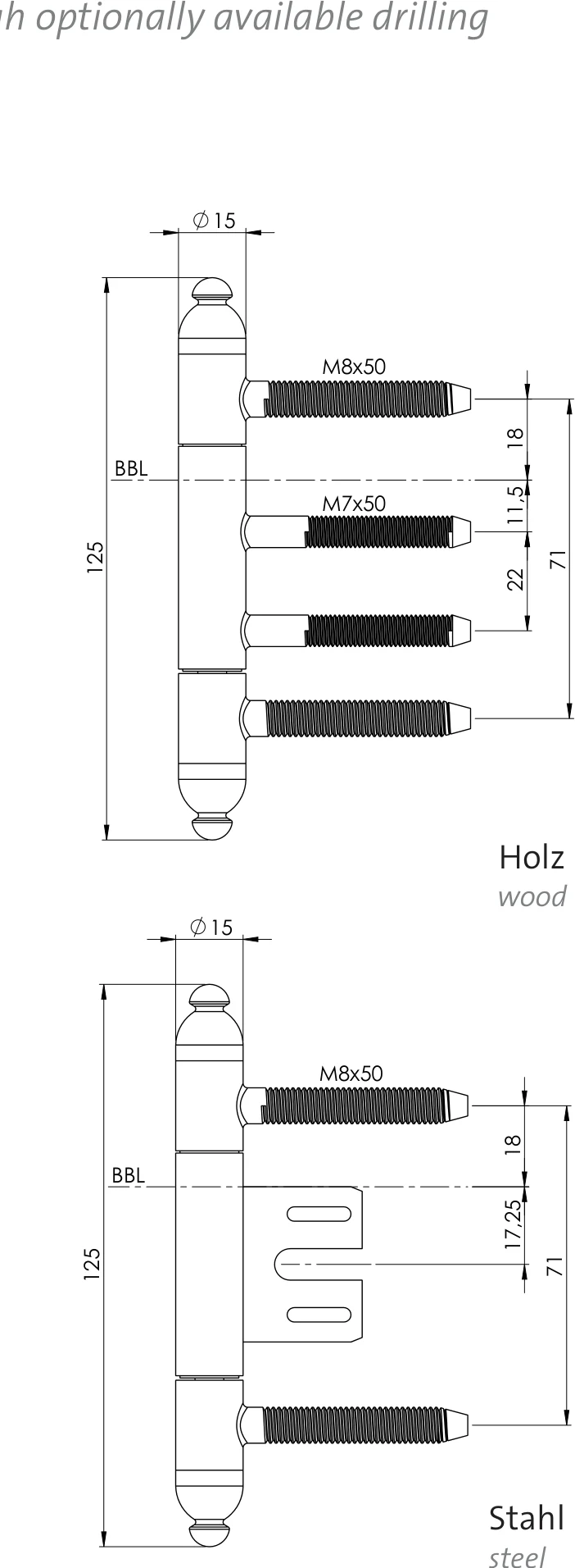 Technische Zeichnung [Z093020284] Griffwerk Türbänder inkl. Rahmenteil für gefälzte Holztüren (AXUM 9302, 3tlg., Stahlzarge Messing-Optik)