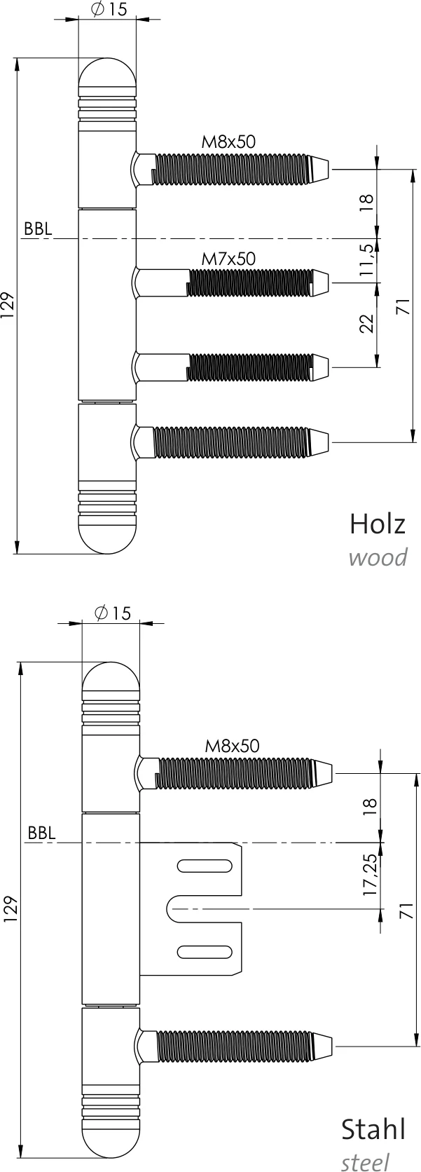 Technische Zeichnung [Z093030285] Griffwerk Türbänder inkl. Rahmenteil für gefälzte Holztüren (AXUM 9303, 3tlg., Stahlzarge Samtgrau)