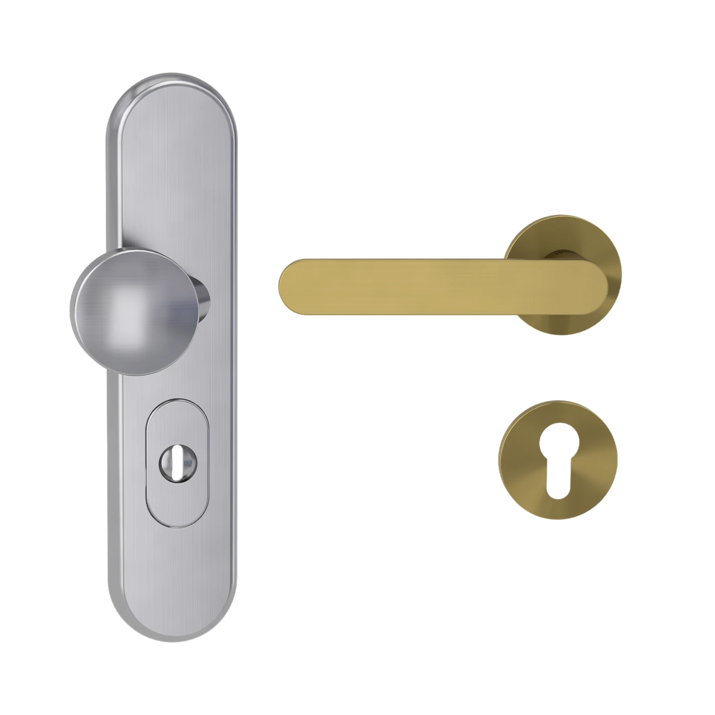 Griffwerk Kombi-Schutzbeschlag TITANO SB_882 mit Griff VAYA 291 AVUS - Oberfläche: Gold matt, DIN: Links, Rosettenform: Rund