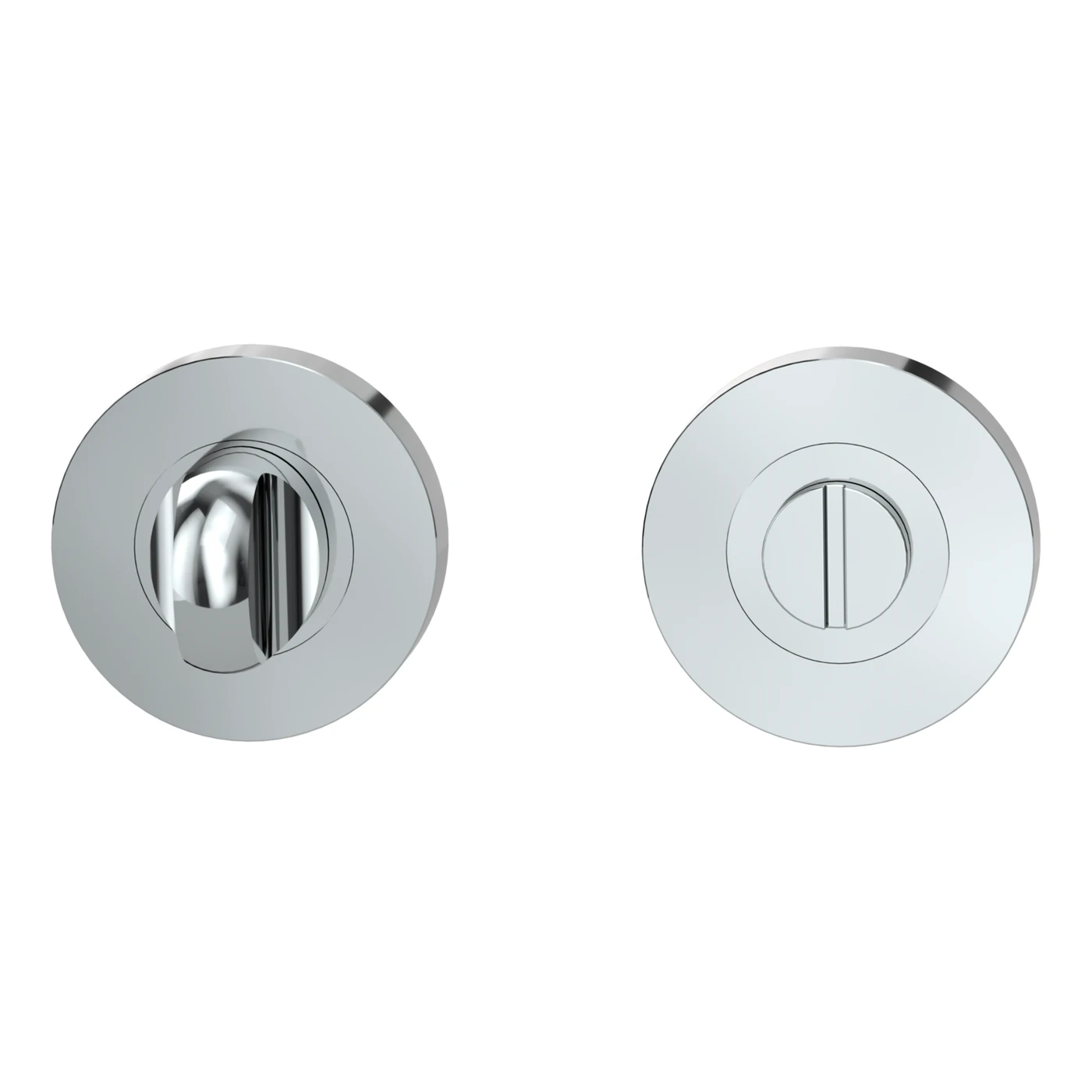 Griffwerk Schlüsselrosettenpaar Zink - Oberfläche: Chrom-Nickelmatt, Rosettenform: Rund mit Zierring, Verriegelung: WC