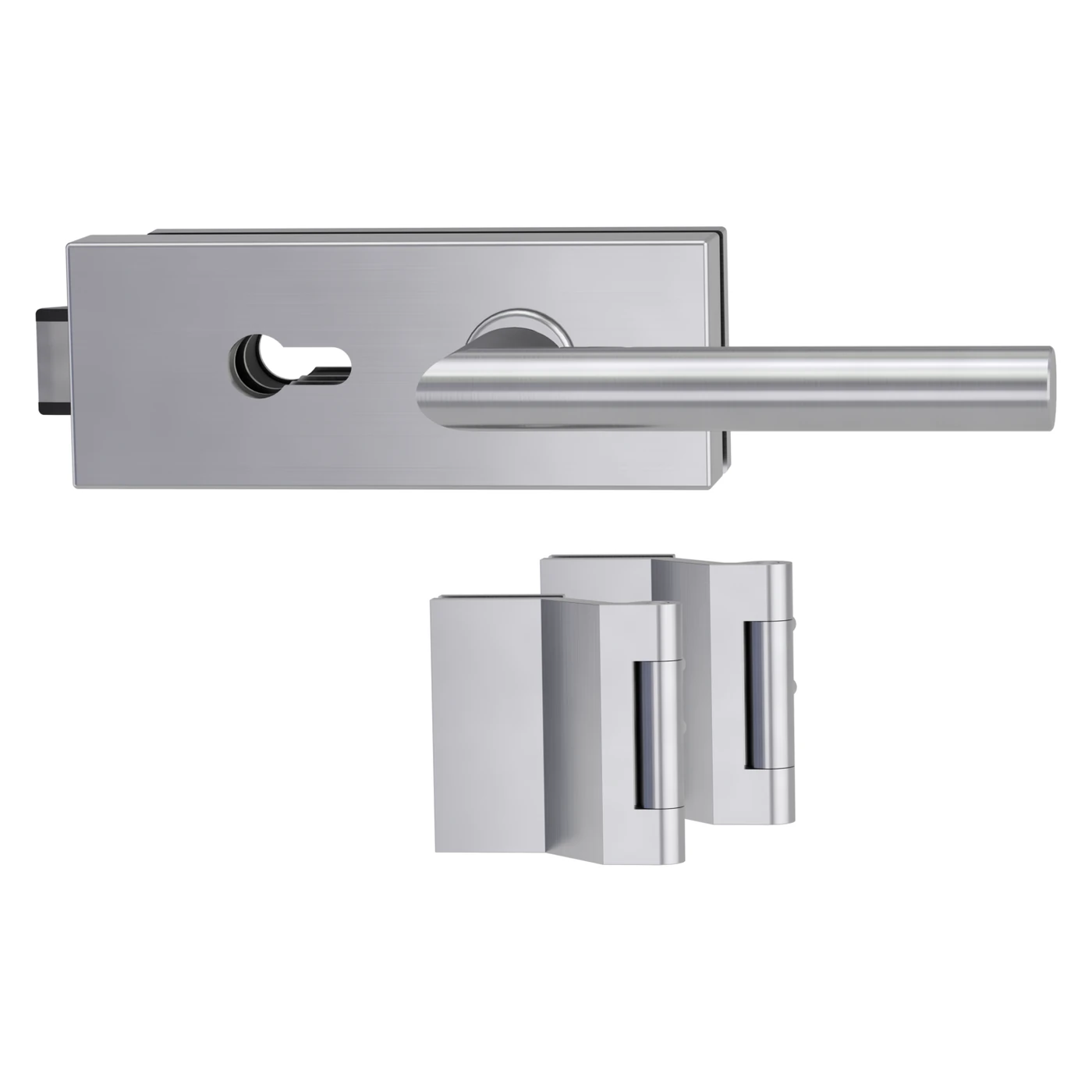 Griffwerk Glastürbeschlagset PURISTO S mit Griff VIVIA - Oberfläche: Edelstahl matt, Fallentyp: Flüsterfalle, Verriegelung: PZ