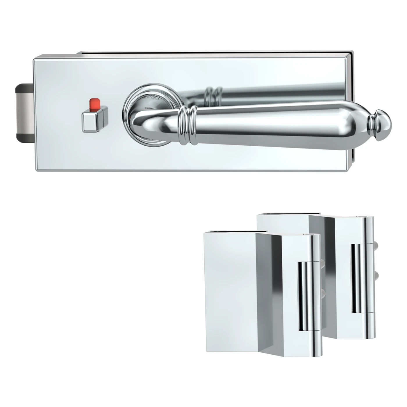 Griffwerk Glastürbeschlagset PURISTO S mit Griff CAROLA - Oberfläche: Chrom-Optik, Fallentyp: Flüsterfalle, Verriegelung: smart2lock