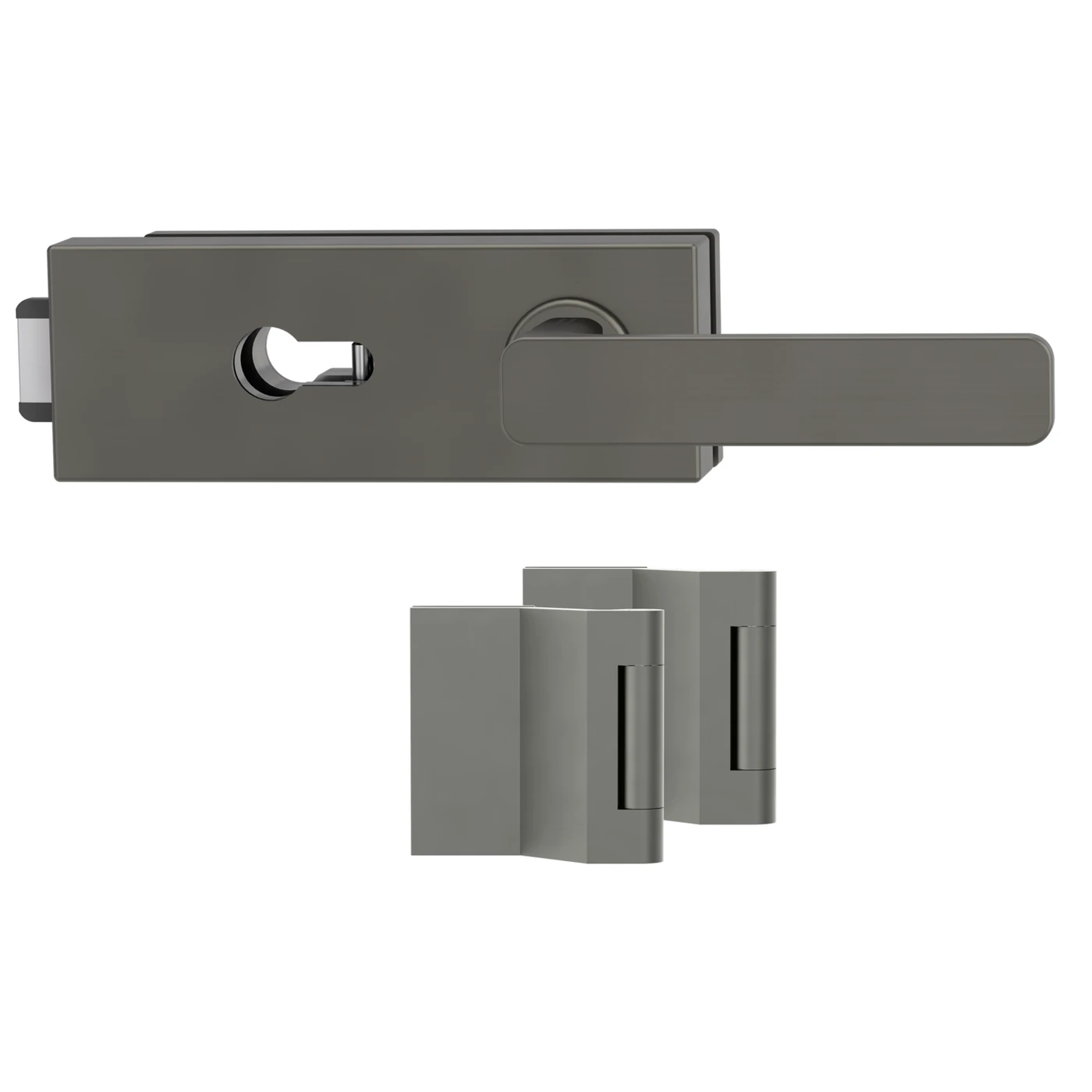 Griffwerk Glastürbeschlagset PURISTO S mit Griff MINIMAL MODERN - Oberfläche: Kaschmirgrau, Fallentyp: Flüsterfalle, Verriegelung: PZ