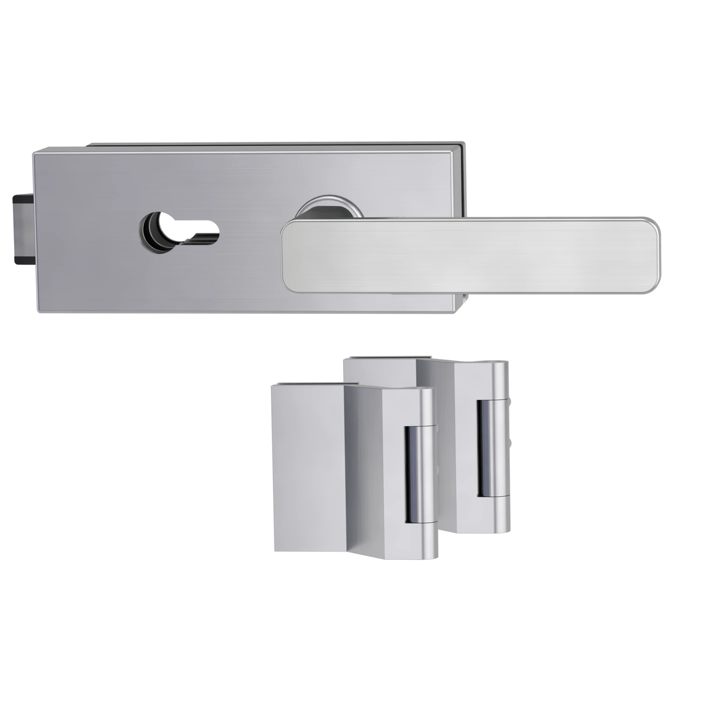 Griffwerk Glastürbeschlagset PURISTO S mit Griff MINIMAL MODERN - Oberfläche: Samtgrau, Fallentyp: Flüsterfalle, Verriegelung: PZ