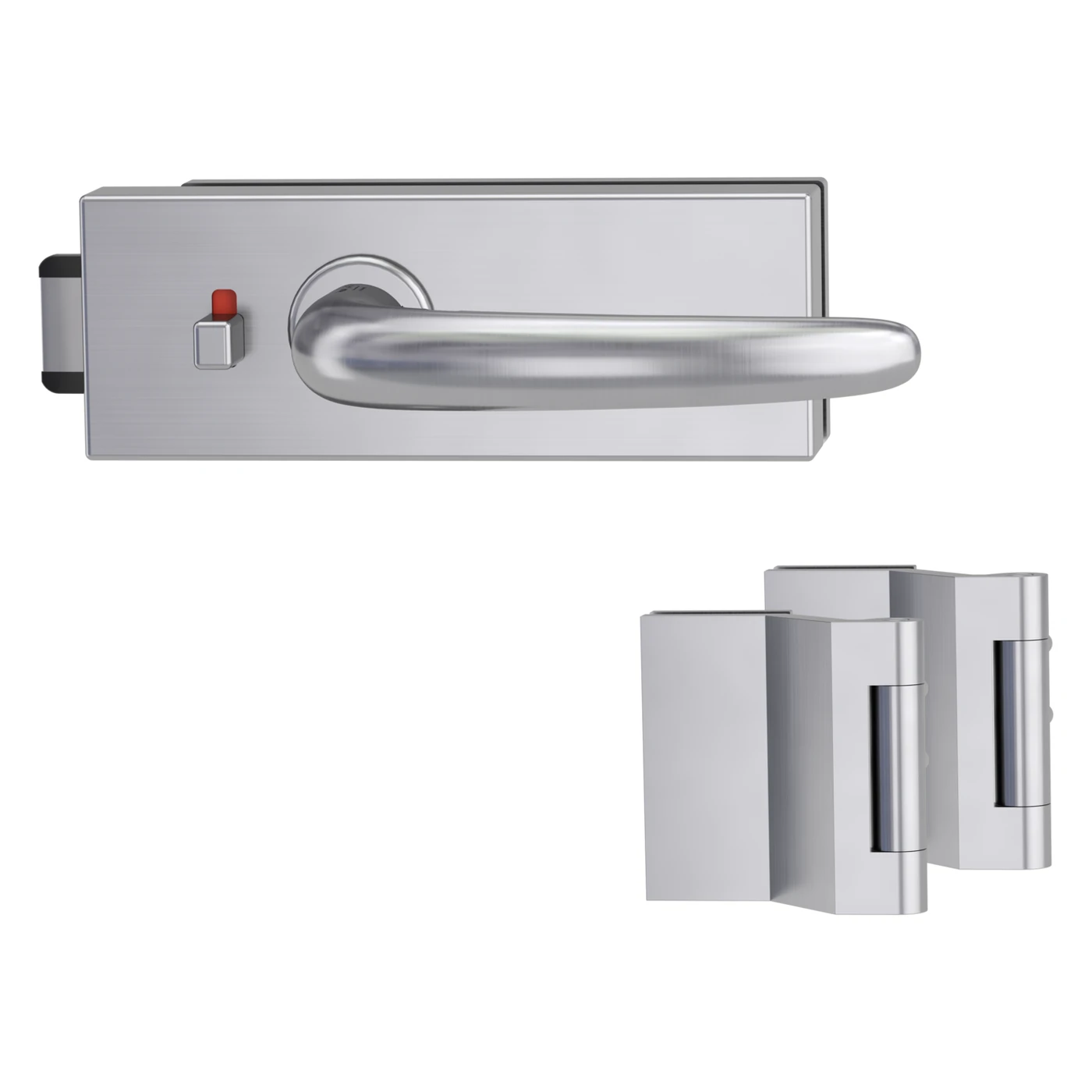 Griffwerk Glastürbeschlagset PURISTO S mit Griff ULMER GRIFF - Oberfläche: Edelstahl matt, Fallentyp: Flüsterfalle, Verriegelung: smart2lock