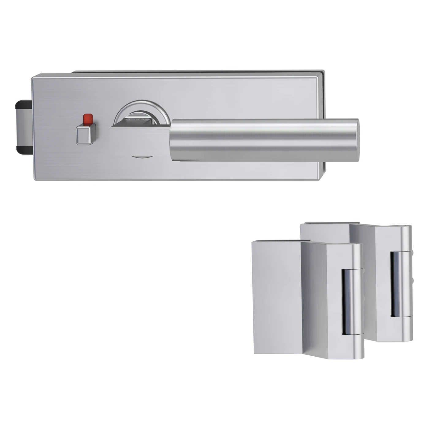 Griffwerk Glastürbeschlagset PURISTO S mit Griff METRICO PROF - Oberfläche: Edelstahl matt, Fallentyp: Flüsterfalle, Verriegelung: smart2lock