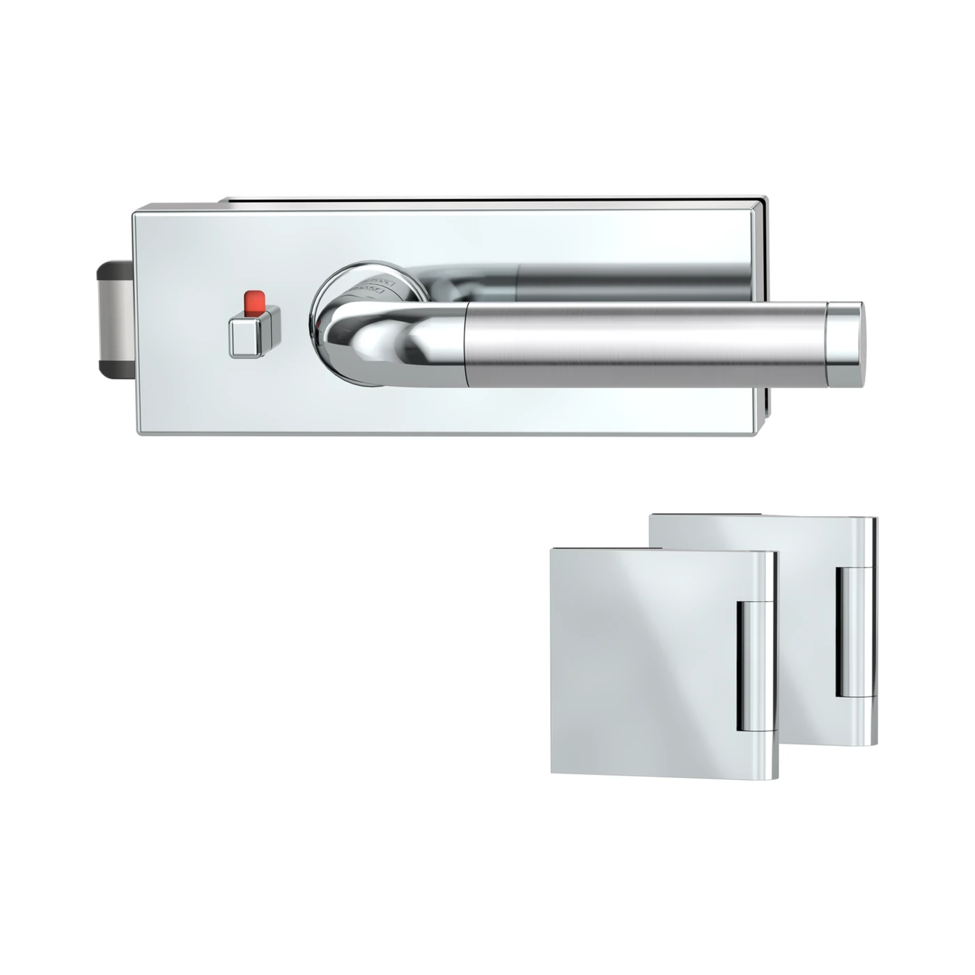 Griffwerk Glastürbeschlagset PURISTO S mit Griff SIMONA PROF - Oberfläche: Chrom-Edelstahl, Fallentyp: Flüsterfalle, Verriegelung: smart2lock