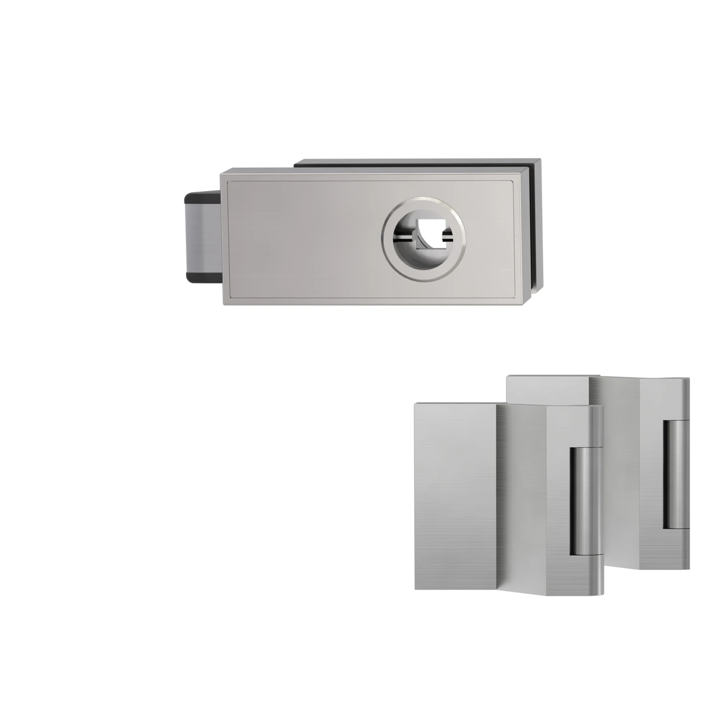 Griffwerk Glastürbeschlagset CUBE - Oberfläche: Samtgrau, DIN: Rechts, Fallentyp: Flüsterfalle, Verriegelung: UV