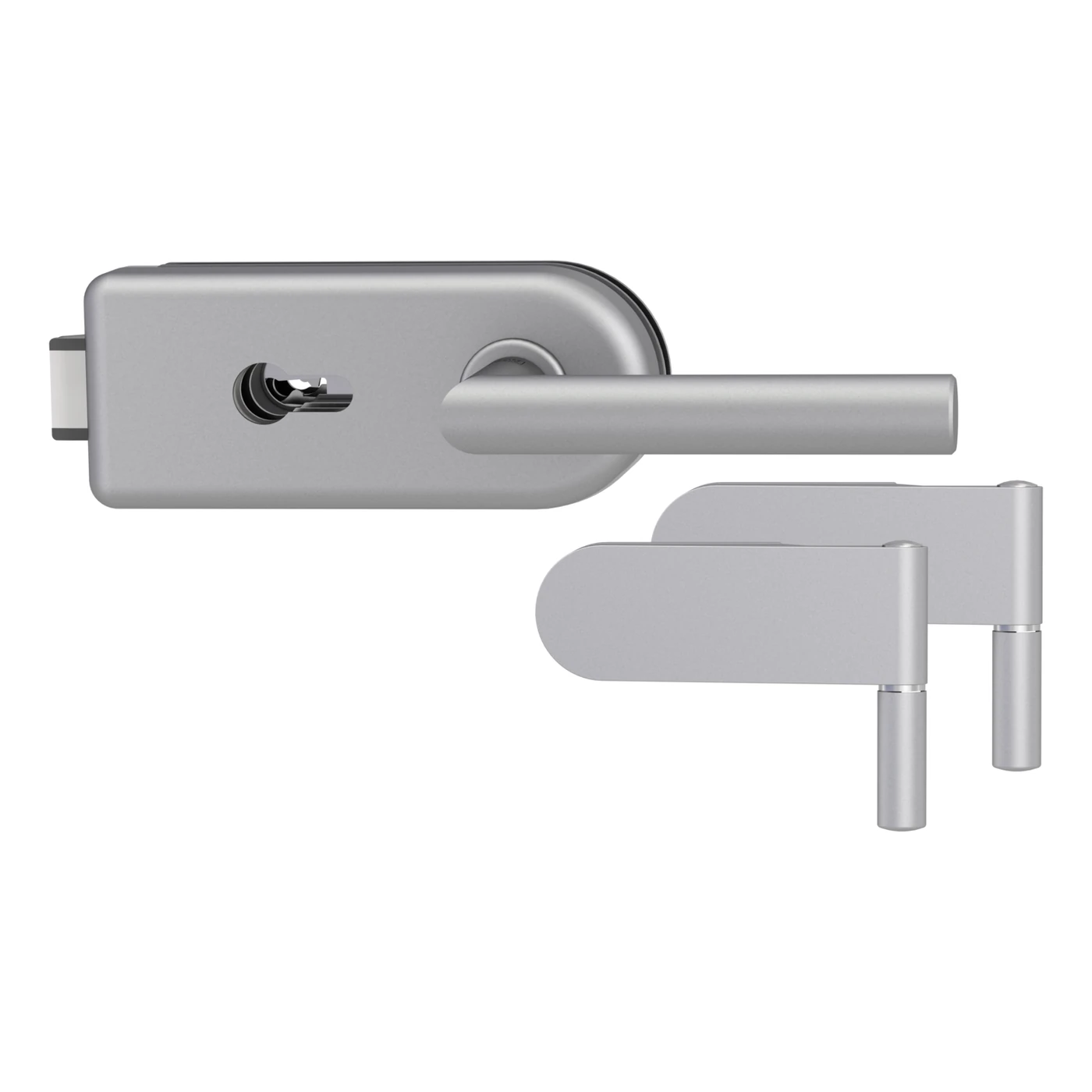 Griffwerk Glastürbeschlagset SMILE 1.0 mit Griff L-FORM - Oberfläche: Alu EV1, Fallentyp: Flüsterfalle, Verriegelung: PZ